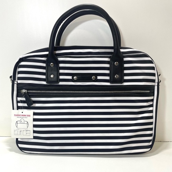 Classic Work Tote Striped Office Bag with Laptop Bag - Picture 1 of 8